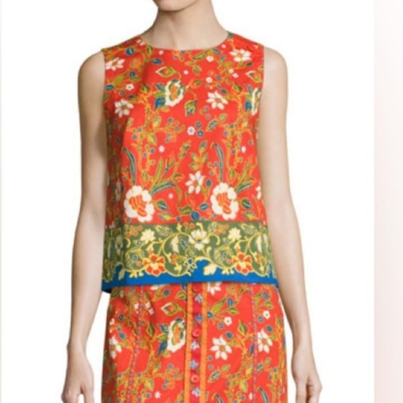 Tory Burch Dayton Samba Batik Flower Cotton Sleeveless Top - Picture 1 of 5